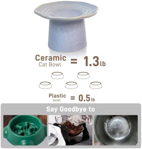 6" Wide Elevated Cat Food Bowls Ceramic Shallow Cat Dish Plate, Anti Vomiting, Whisker Fatigue, Light Gray Blue - Image 6