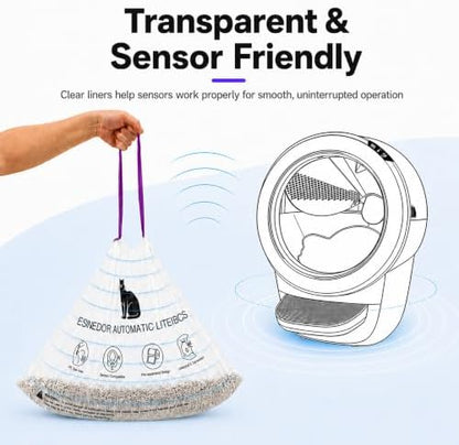 25 Count Litter Box Robot 5/4/3/EVO Waste Bags, Automatic Litter Box Liners, Transparent Sensor-Friendly Drawstring Cat Litter Bags, Heavy Duty Tear Resistant, Pre-Separated, 25.2 x 15.7 In - Image 5