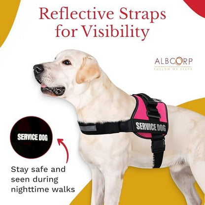 ALBCORP Service Dog Vest Harness – Reflective Service Animal Vest, No-Pull Harness with Handle & Mesh Padding – Sizes XXS-XL for Puppies – 2 Removable Service Patches Included (Extra Large, Pink) - Image 5