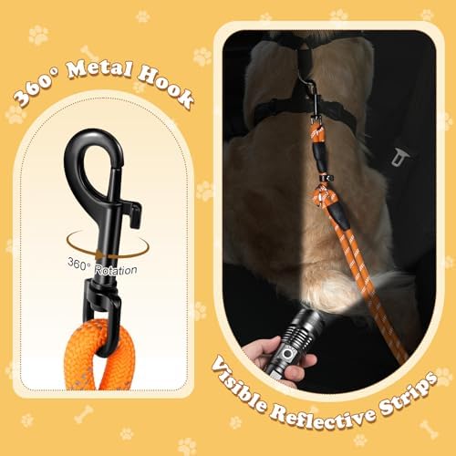 Pawaboo Dog Car Seatbelt, Reflective Rope with Heavy Duty Buckle, Orange - Image 4