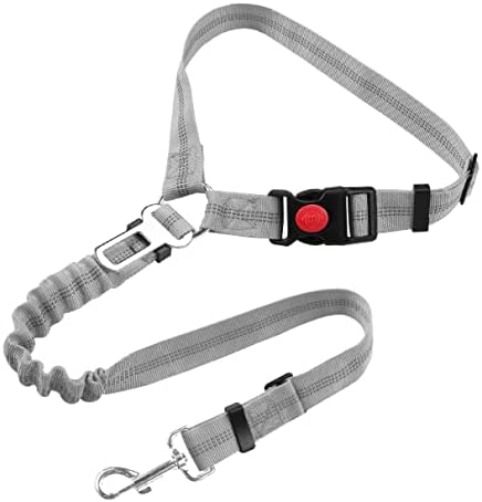 YAOHDAO Dog Seat Belt Harness for Car, Restraint Adjustable with Elastic Bungee Buffer Headrest for Vehicle, 360° Swivel Carabiner Nylon Pet Safety Seat Belts Heavy Duty Car Harness for Dogs (Grey) by YAODHAOD