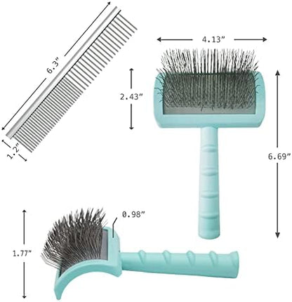 Large Slicker Brush & Green-comb Value Kit, Extra Long Pin Dog Grooming Brush for Curly Hair Goldendoodles, Removes Long and Loose Hair & Undercoat - Image 2