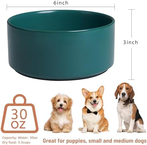 Ceramic Dog Bowls, Non Slip Dog Food and Water Bowl with Silicone Base, Heavy Pet Feeding Bowl for Small, Medium, and Big Dogs (Green, 6 Inches) - Image 2