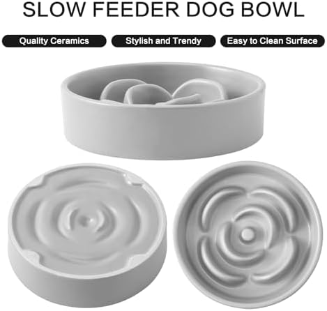 6'' Ceramic Slow Feeder Dog Bowls - Petal Shape Modern Dog Food Dish for Cats and Small Breed Dogs, Puzzle Maze Bowl to Slow Down Eating, Anti-Gulping, Dishwasher & Microwave Safe, Grey - Image 2