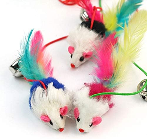 Bluelanss Cat Feather Toy, Interactive Cat Toy, Mouse Feather Pet Teaser, Retractable Cat Teaser Wand with Bell for Indoor Cats Kitten Play, Exercise, Activity & Fun Random Color (1pcs)