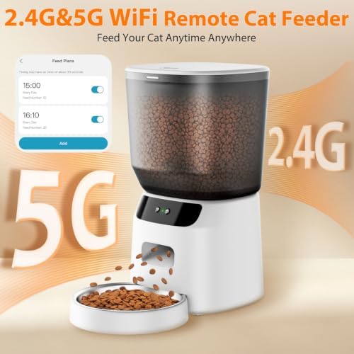 Automatic Cat Feeder WiFi, 5L Pet Feeder with App Control, 10 Meals Daily, 20 Portion Sizes, Timed Automatic Cat Food Dispenser, Stainless Steel Bowl, Dual Power Supply, Dry Food Feeder for Cats - Image 2