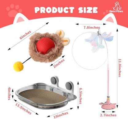3-in-1 Cat Toy and Cat Window Perch, Window-Mounted Hammock with Scratching Board, Interactive Teaser Wand, Smart Ball with LED Lights - Image 2