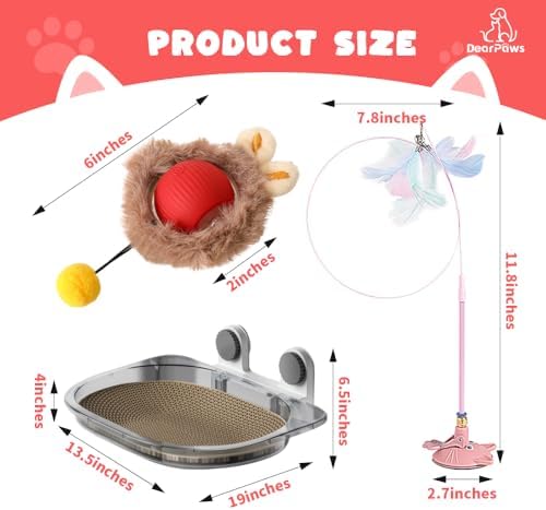 3-in-1 Cat Toy and Cat Window Perch, Window-Mounted Hammock with Scratching Board, Interactive Teaser Wand, Smart Ball with LED Lights - Image 2
