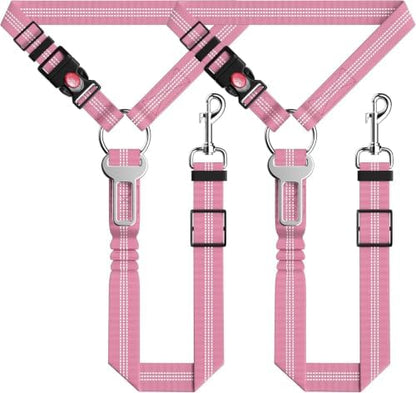 Seyezo Dog Car Seat Belt for Car, 2 Piece Set Retractable Dog Car Harness Adjustable Reflective Dog Seatbelt for Vehicle Headrests, Dog Safety Restraint Seatbelt Heavy Duty& High Elastics, Pink by Seyezo