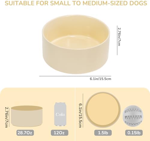 SPUNKYJUNKY 28.7OZ Ceramic Dog and Cat Bowl, Modern Cute Weighted Food Water Bowl for Replacement Beige (1 Pack) - Image 2