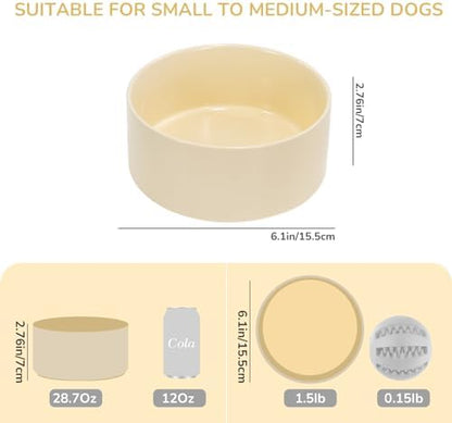 SPUNKYJUNKY 28.7OZ Ceramic Dog and Cat Bowl, Modern Cute Weighted Food Water Bowl for Replacement Beige (1 Pack) - Image 2