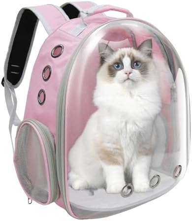 Cat Backpack, Airline Approved Bubble Carrying Bag for Small Medium Dogs Cats, Space Capsule Pet Carrier Dog Hiking Backpack Travel Carrier (Pink) by GeerDuo