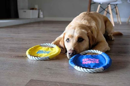 Flying Rope Disc, Dog Toy, 2 Pack (Blue and Yellow