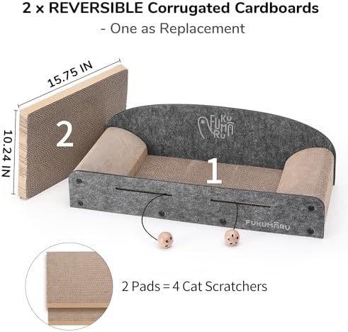 FUKUMARU Large Cat Scratcher Bed, 26 Inch Cat Scratching Bed Sofa Indoor - Image 4