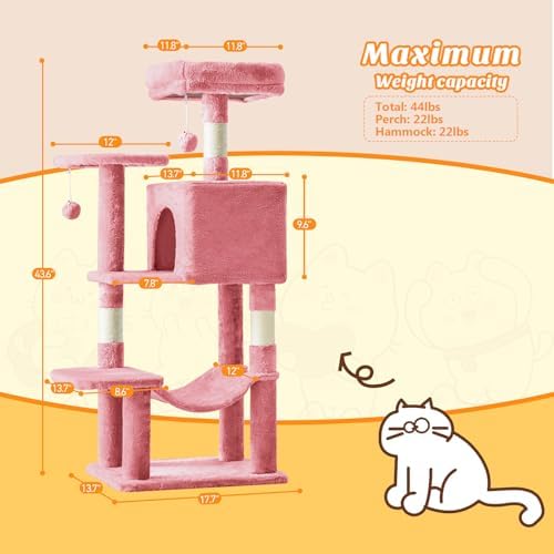 DUMOS 44 Inch Cat Tree Tower with Natural Sisal Scratching Posts - Image 2