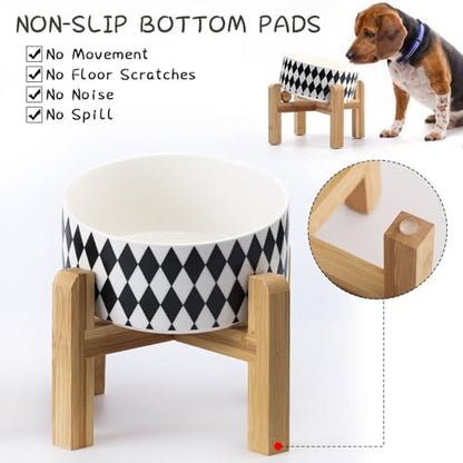 Petygooing Raised/Elevated 15°Slanted Ceramic Dog Bowl for Small Breeds,Tilted Anti Slip Pet Bowl,Food Water Dish with Stand for Cats and Small Dogs Puppy 13.5 OZ (5.1In / 1.7 Cups) Black Rhombus - Image 2