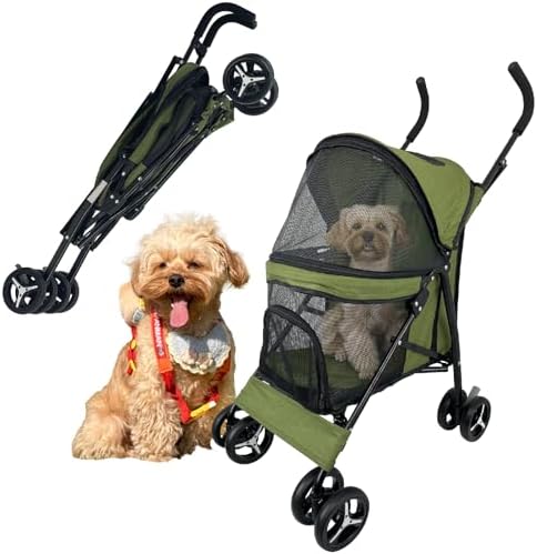 Elegant Umbrella-Shaped Doggy Stroller for Small Dogs, Small Pet Stroller for Medium Dogs, Ideal for 20 Lbs Medium Dogs & Small Dogs (Green) by Unknown