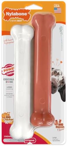 Nylabone Power Chew Original Bone Dog Toys, Chicken & Bacon Flavor, 2 Count by Nylabone