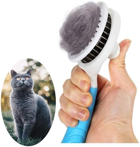 Self Cleaning Slicker Brush - Cat Brush Skin-Friendly Deshedding Grooming Massaging Tool for Long & Short Haired Pets, Cat Hair Brushes Easy Removes Undercoat for Dogs Cats Rabbits - UPGRADED, Blue by itPlus