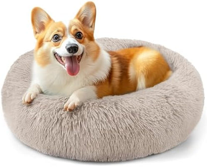 28in Large Dog Bed, Calming Donut Bed for Puppy and Kitten (Brown) by Hoewina