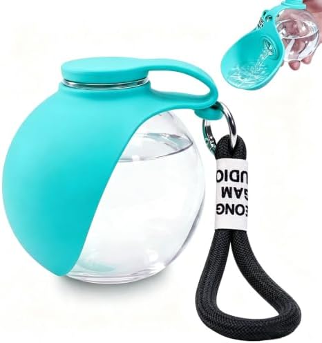Spherical Portable Dog Water Bottle - Leak-Proof Travel Water Bowl for Pets, BPA-Free Plastic & Food-Grade Stainless Steel, Lightweight for Walking, Hiking, Outdoor (Blue-Transparent-Plastic) by Unknown