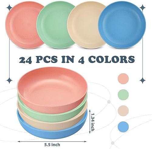Tioncy 24 Pcs Cat Food Bowl 5.5'' Fatigue Relief Shallow Cat Food Dish Wide and Small Pet Wet Plate Wide Stray Wet Feeding Bowl for Ferrets Feral Short Legged Kitten, Wheat Straw(Four Color,Classic) - Image 2