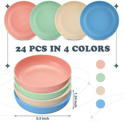 Tioncy 24 Pcs Cat Food Bowl 5.5'' Fatigue Relief Shallow Cat Food Dish Wide and Small Pet Wet Plate Wide Stray Wet Feeding Bowl for Ferrets Feral Short Legged Kitten, Wheat Straw(Four Color,Classic) - Image 2
