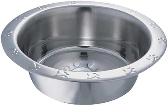 MPP Dog Bowls Pawprint Bone Embossed Pet Wide Rim Dishes Stainless Steel Choose Size (16 oz - 1 Pint)