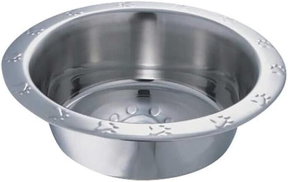 MPP Dog Bowls Pawprint Bone Embossed Pet Wide Rim Dishes Stainless Steel Choose Size (5 Quart)