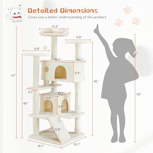 Sweetcrispy 54-inch Cat Tree Tower with Scratching Posts, Indoor Use - Image 3