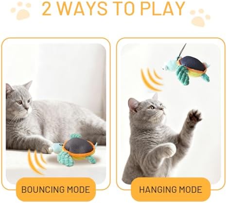 Puffluv Flapping Cat Toy,Can NOT Fly Interactive Auto Beating Arms & Chirping 3 Modes, USB Charging with Catnip,Rechargeable Mimic Sea Turtle for Indoor Kitten No Boredom-Type C - Image 5
