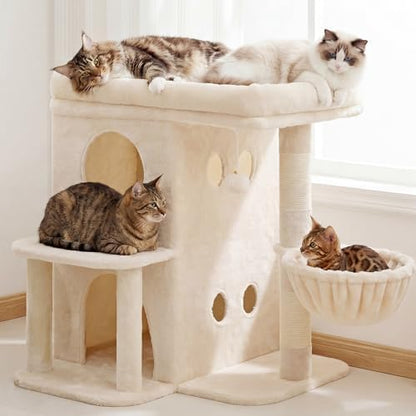 Heybly 26.3" Cat Tree for Large Cats with Big Perch & Dual Condos HCT204SM by HEYBLY