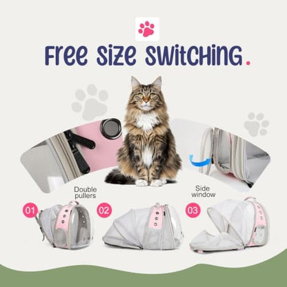 Dual Expandable Large Cat Backpack Carrier, Pink - Image 3
