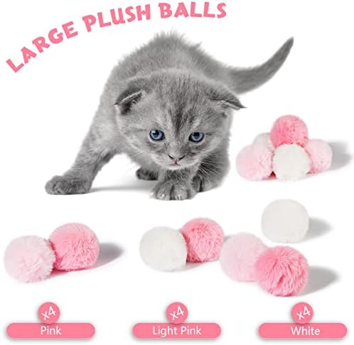 Weewooday 12 Pcs Large Fuzzy Cat Pom Pom Balls Plush Toys, Pink, White - Image 2