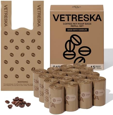 VETRESKA Dog Poop Bags with Handles 240 Count, Coffee Scented Waste Bags by VETRESKA