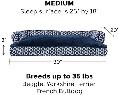 Furhaven Pillow Dog Bed for Medium/Small Dogs w/ Removable Bolsters & Washable Cover - Plush & Woven Decor Comfy Couch Sofa - Diamond Blue, Medium - Image 2