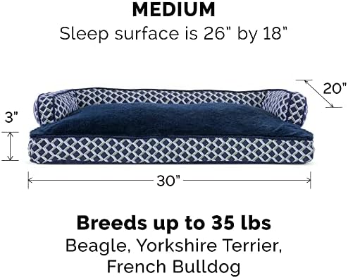 Furhaven Pillow Dog Bed for Medium/Small Dogs w/ Removable Bolsters & Washable Cover - Plush & Woven Decor Comfy Couch Sofa - Diamond Blue, Medium - Image 2