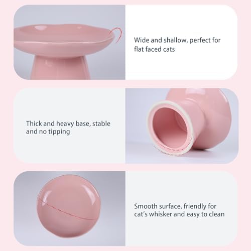 Extra Wide 6.1" Raised Cat Food Bowl, Shallow Ceramic Elevated Cat Feeder, Anti Vomiting, Stress Free, Whisker Fatigue, Pet Food or Water Bowl, Pink - Image 2