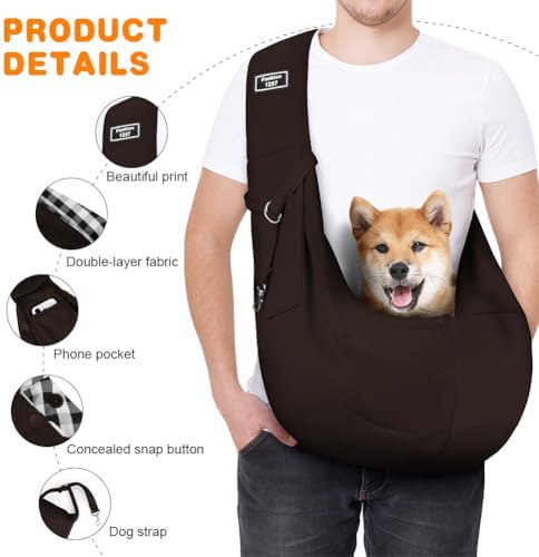 Dog Sling Carrier with Padded Strap, Reversible Pet Carrier for Cat Dogs, Hands Free Puppy Sling with Pocket, Dog Carriers for Small Dogs Cats, Cat Purse Bag Outdoor Travel Safety Harness - Image 3