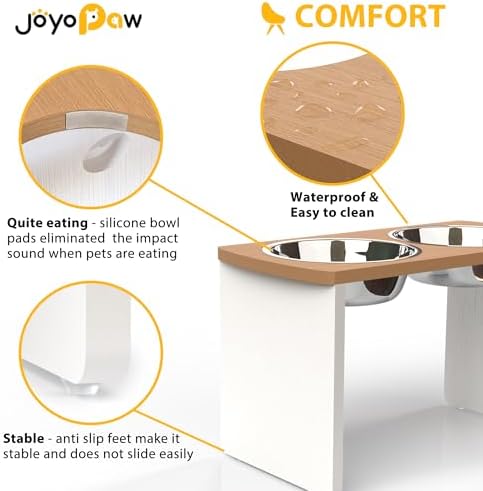 Elevated Dog Bowls, Waterproof Raised Dog Bowl for Medium & Large Dogs, HIPS Poly Lumber Stand with 2 Stainless Steel Bowls, Indoor & Outdoor Use (13'' Tall–68 oz Bowl, Teak - White) - Image 5