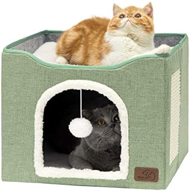 Bedsure Cat House Bed for Indoor Cats with Fluffy Ball and Scratch Pad by BEDSURE