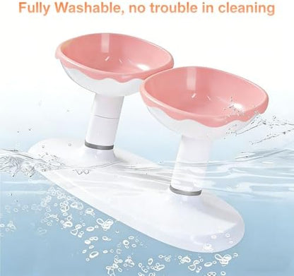 Elevated Cat Bowls, Raised Cat Dishes for Food and Water, Pet Food Bowls for Cats and Puppies, 3-Level Height Adjustable, 350 ml/12 oz per Bowl (Pink) - Image 5