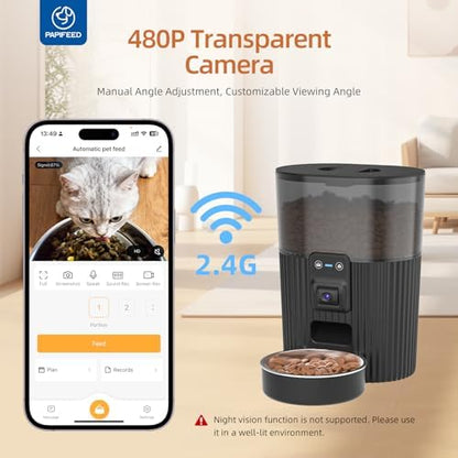 PAPIFEED Automatic Cat Feeder with Camera, WiFi Auto Cat Feeder with App, 3L Slow-Feed Cat Food Dispenser for Dry Food, Dual Power Supply Timed Pet Feeder, 10 Meals/Day, 6 Portions/Meal - Image 2