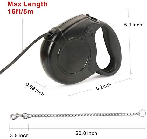 Idepet Heavy Duty Retractable Dog Leash for Small and Medium Dogs, Anti-Chewing Steel Chain 360 Degree Tangle-Free,Break and Lock System,16ft Leash for Dog Walking (Black, Flat Rope) - Image 4