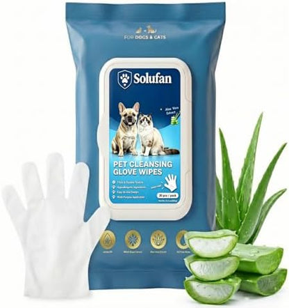 Pet Cleansing Glove Wipes for Dogs & Cats, 20 Count Hypoallergenic No-Rinse Pet Grooming Wipes with Aloe Vera, Thick & Durable Cleaning Gloves for Paws, Coat & Body, Ideal for Home & Travel by Unknown