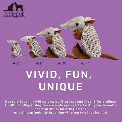 Hollypet Plush Dog Squeaky Toy Stuffed Armadillo Animal Pet Puppy Chew Toys with Clean Teeth for Small Medium Large All Breed Sizes Dogs, Gray, 10 in - Image 2