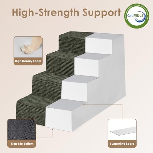 EHEYCIGA Dog Stairs for Bed 20" H, 4-Step Extra Dog Steps, Military Green - Image 3