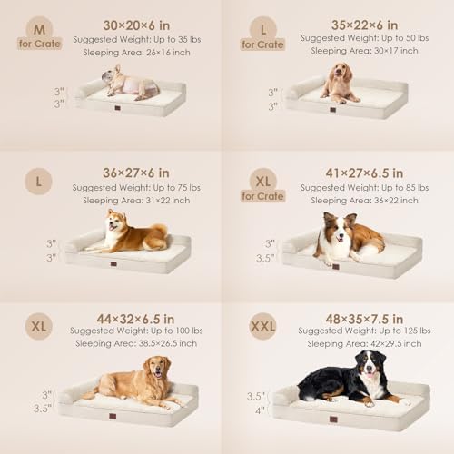 EHEYCIGA XL Dog Bed Memory Foam for Crate, Extra Large Dog Bed Orthopedic with Washable Removable Cover, Waterproof Pet Sofa Couch XLarge Size Dogs, 41x27x6.5, Beige - Image 2