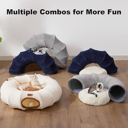 ZOMISIA Cat Tunnel Bed for Indoor Cats, Cute Cat Donut Toy Tunnel for Small Large Cats, Peekaboo Pet Cave Play Tunnel for Kitten/Rabbit,Grey - Image 6
