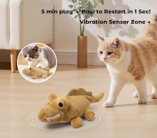 Interactive Cat Toys for Indoor Cats – Auto Moving Alligator with 360° Random Movement & Tail Wagging, Rechargeable Cat Exercise Toy with Catnip, Self-Play Fun for Bored Adult Cats-Brown - Image 6